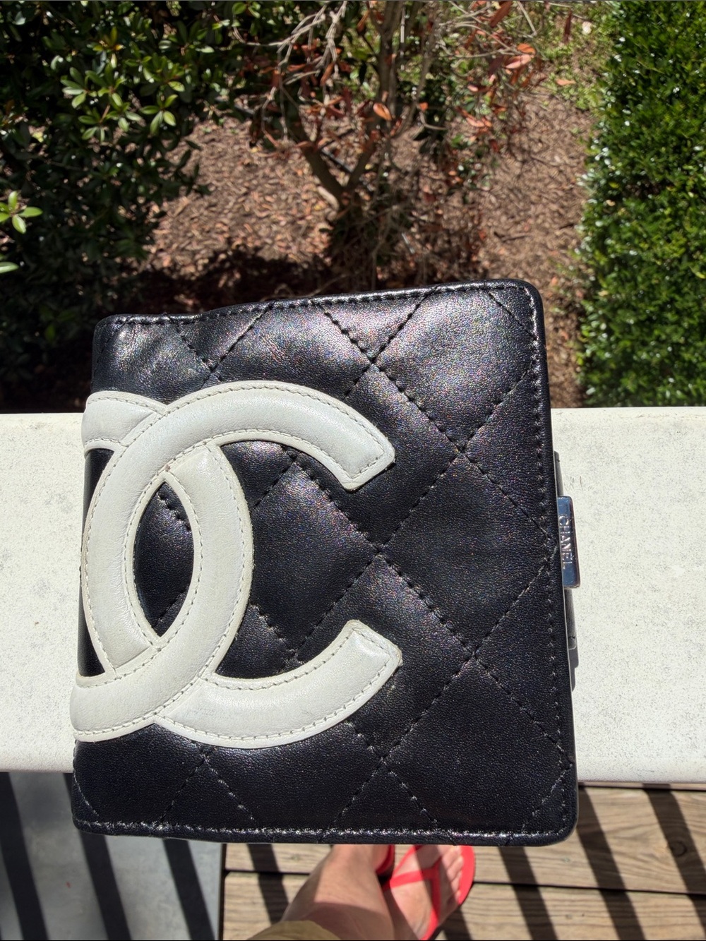 CHANEL Cambon Authentic Black and White Leather Wallet with Pink interior GUC - Picture 11 of 17